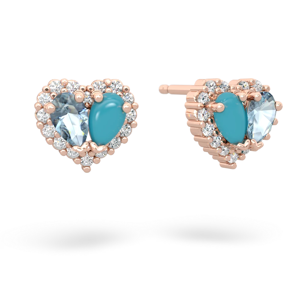 Aquamarine Halo 14K Rose Gold earrings E7008