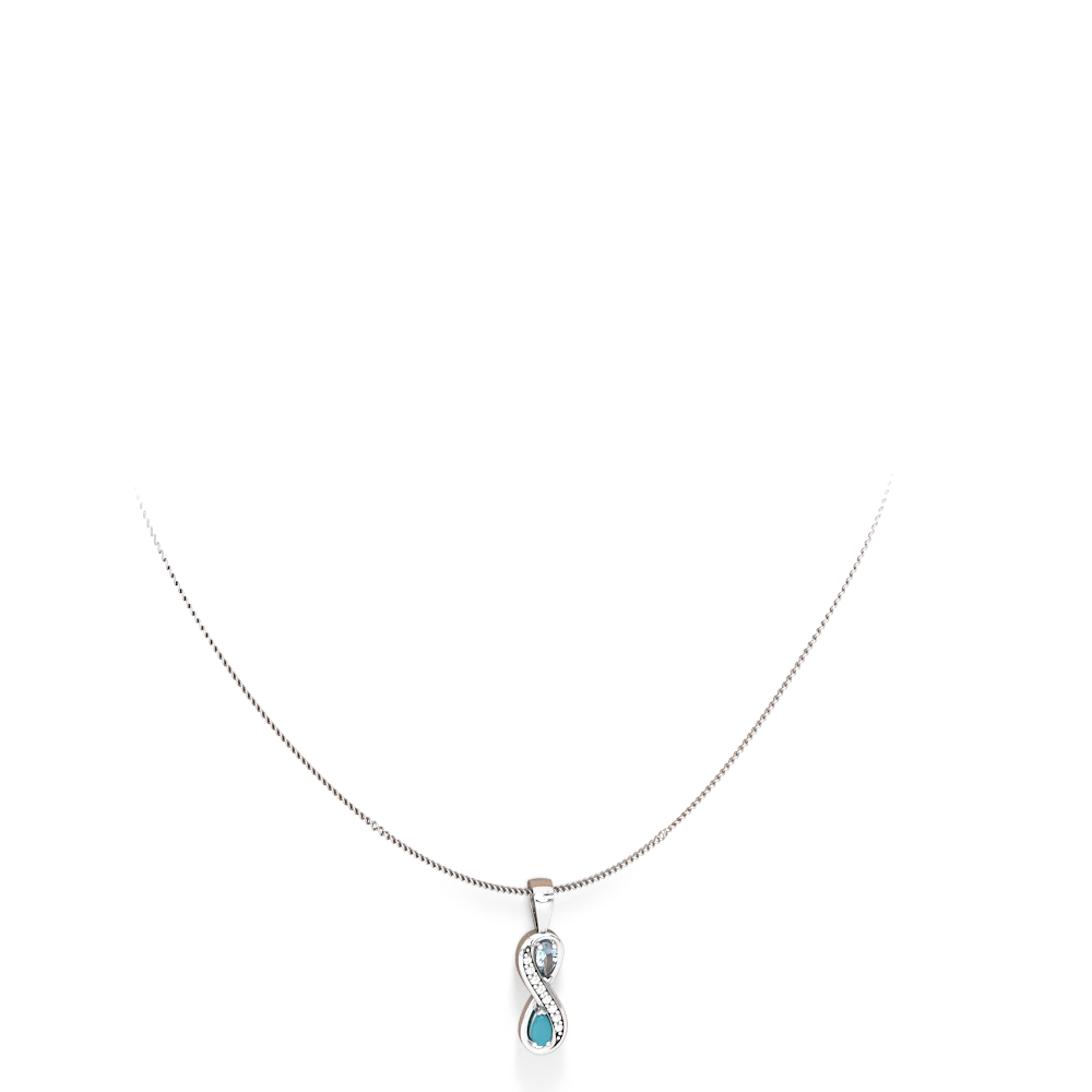 Aquamarine Diamond Infinity 14K White Gold pendant P5390