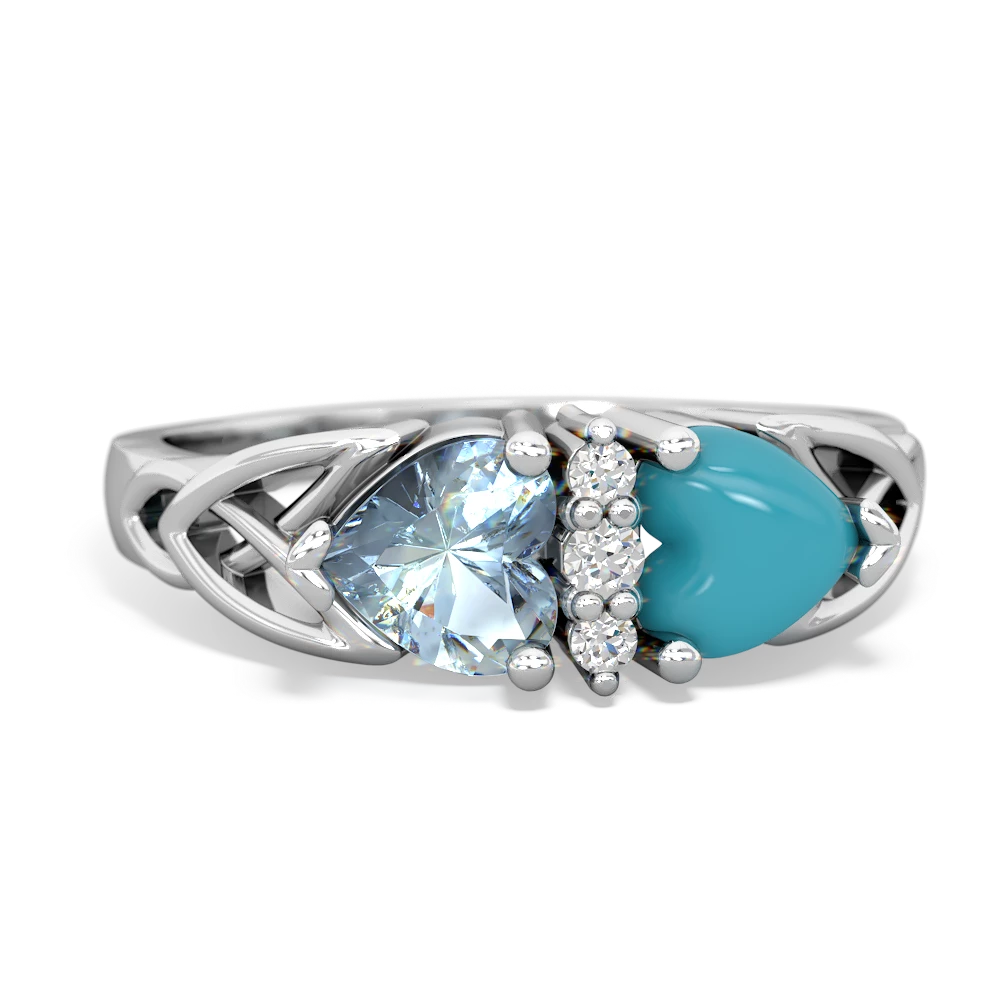 Aquamarine Celtic Knot Double Heart 14K White Gold ring R5040