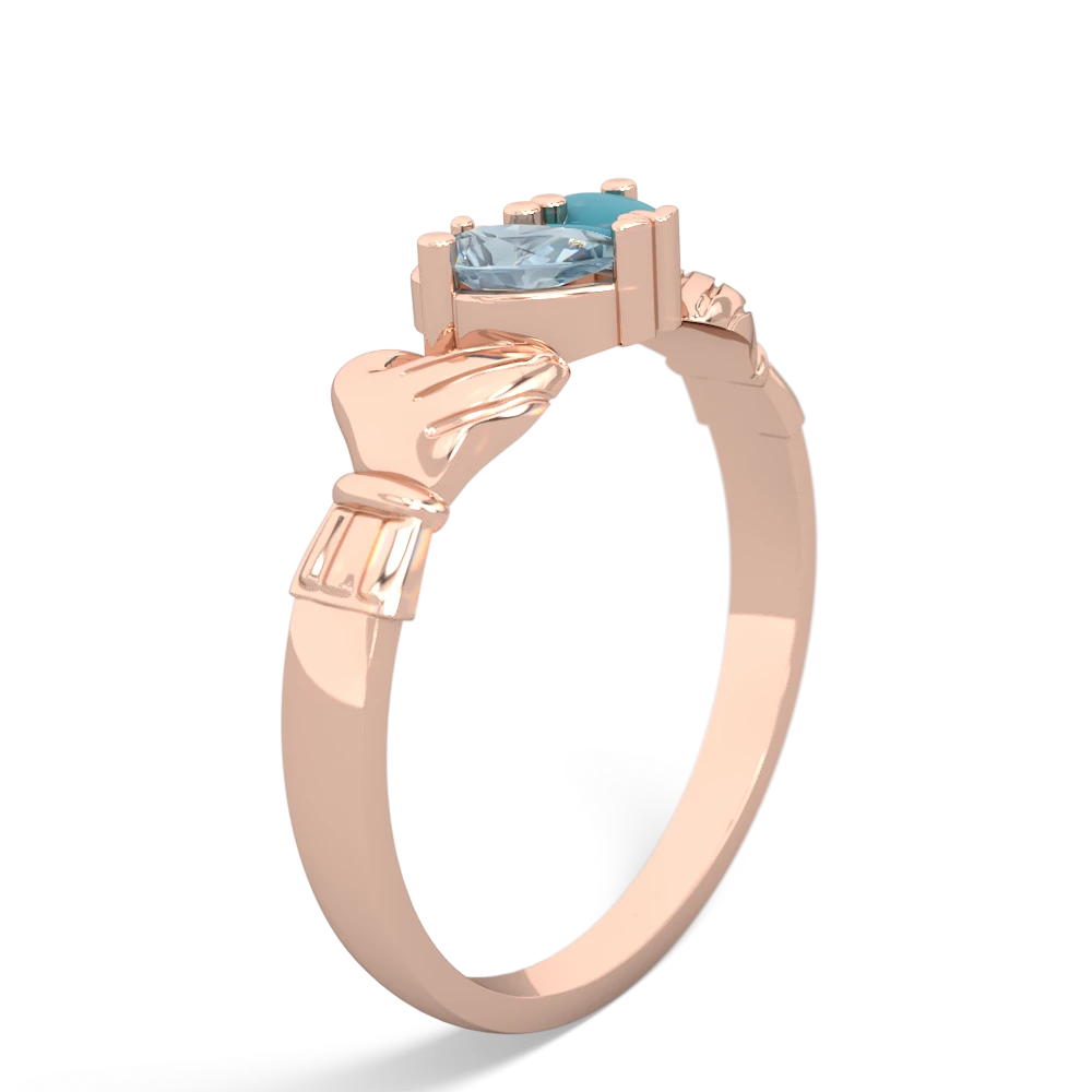 Aquamarine 'Our Heart' Claddagh 14K Rose Gold ring R2388