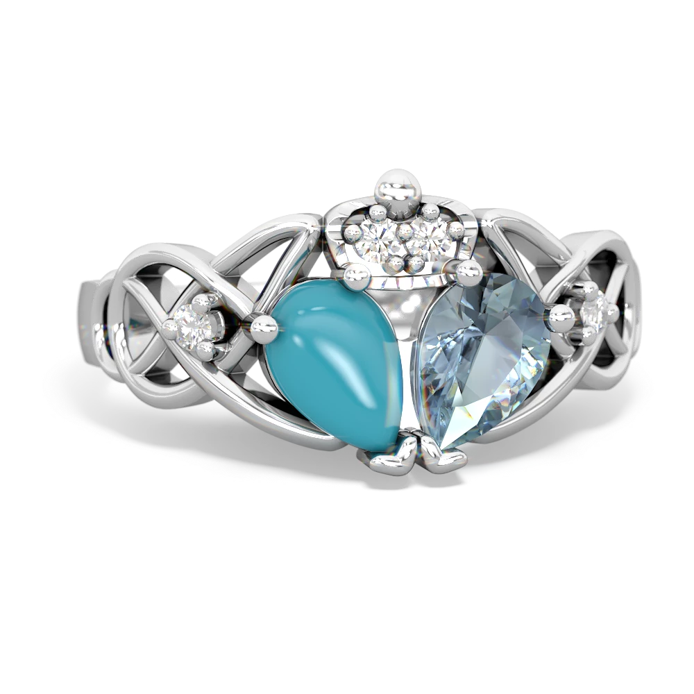 Aquamarine 'One Heart' Celtic Knot Claddagh 14K White Gold ring R5322