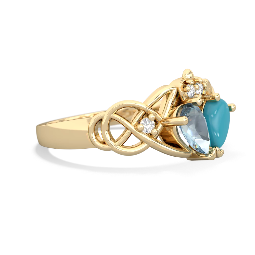 Aquamarine 'One Heart' Celtic Knot Claddagh 14K Yellow Gold ring R5322