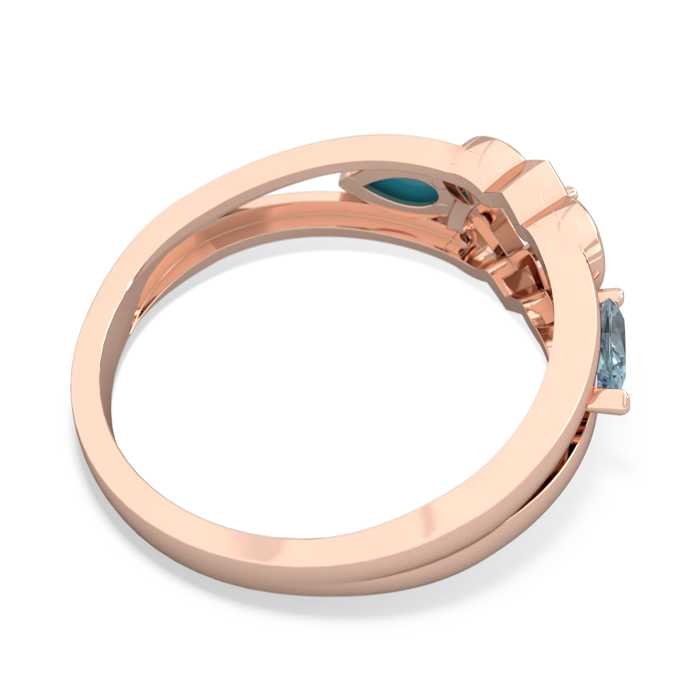 Aquamarine Hearts Intertwined 14K Rose Gold ring R5880