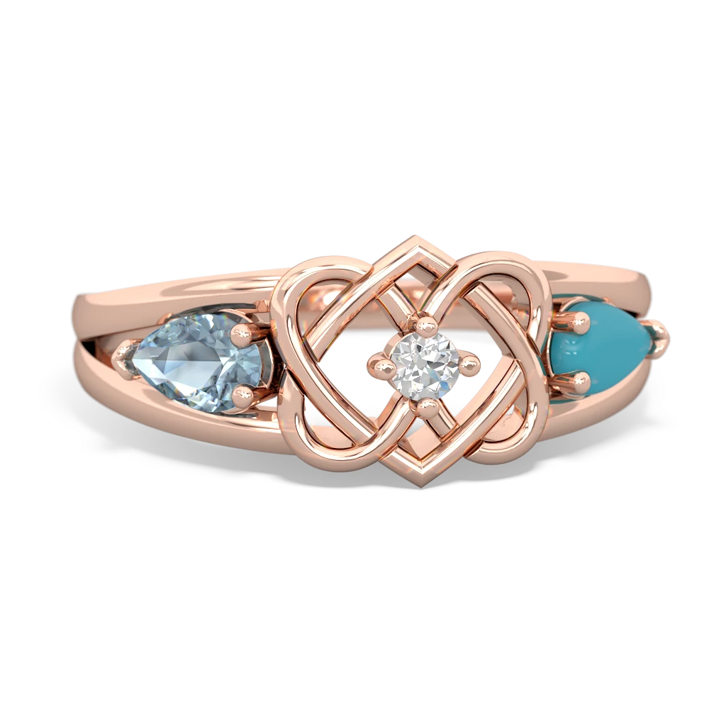 Aquamarine Hearts Intertwined 14K Rose Gold ring R5880