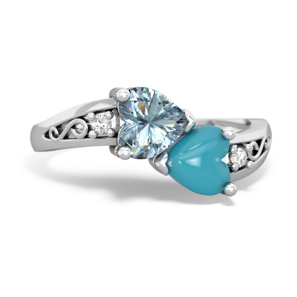 Aquamarine Snuggling Hearts 14K White Gold ring R2178