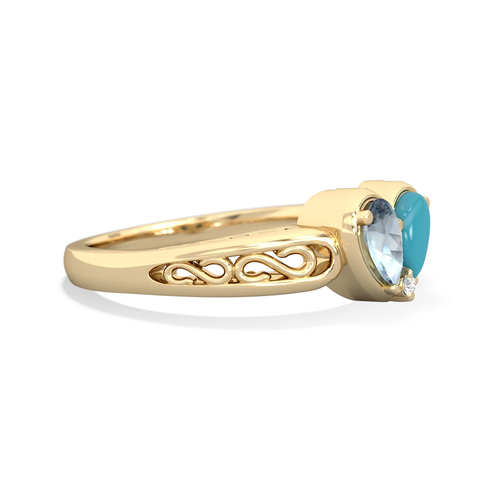 Aquamarine Filligree 'One Heart' 14K Yellow Gold ring R5070