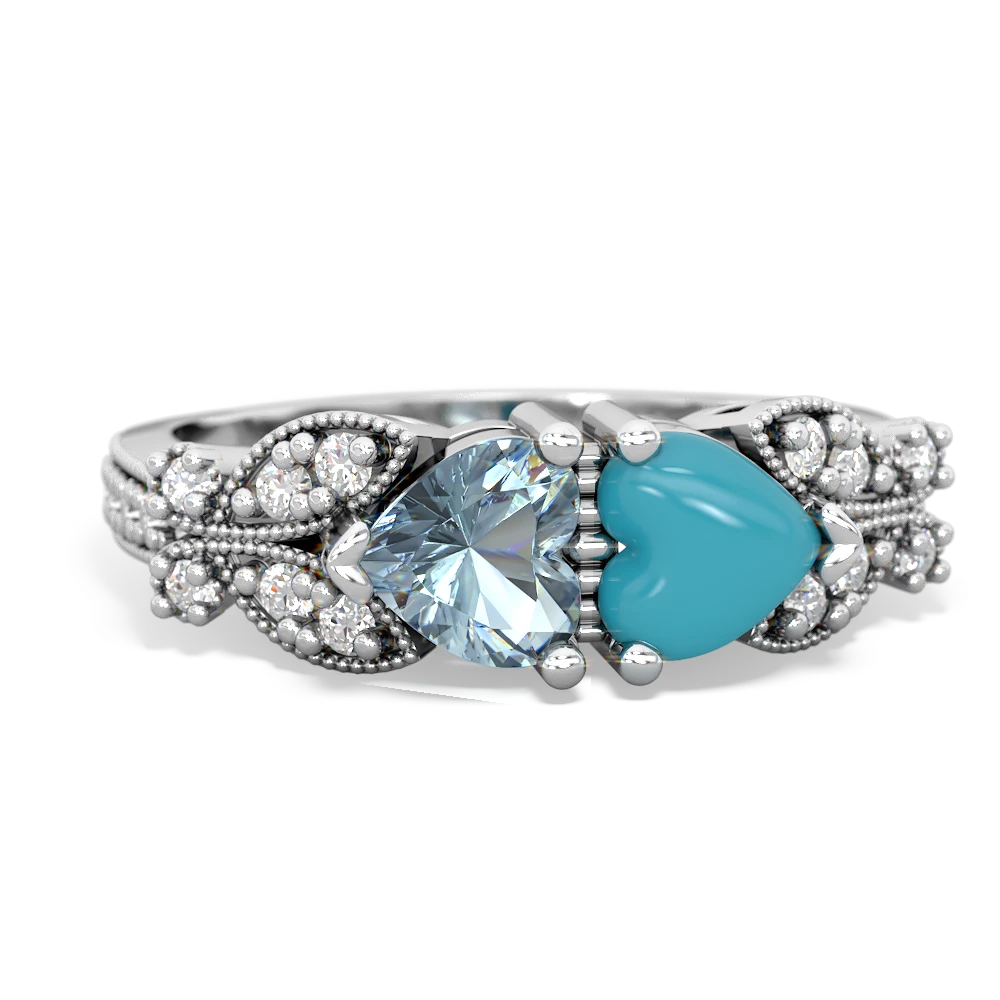 Aquamarine Diamond Butterflies 14K White Gold ring R5601