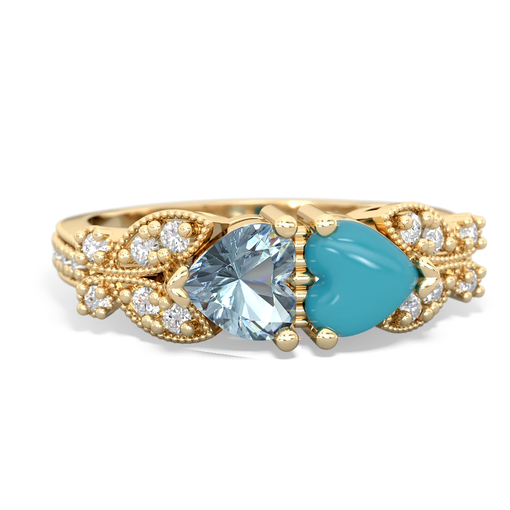 Aquamarine Diamond Butterflies 14K Yellow Gold ring R5601