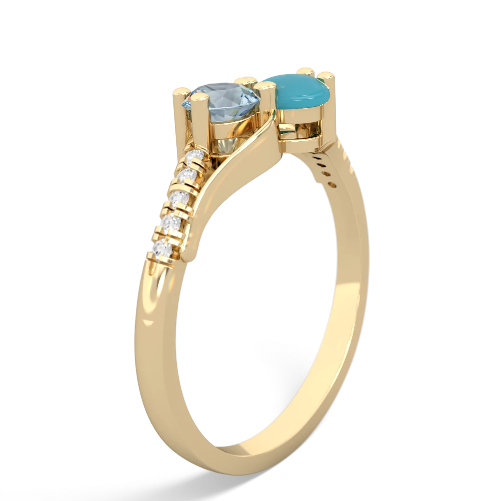 Aquamarine Infinity Pave Two Stone 14K Yellow Gold ring R5285