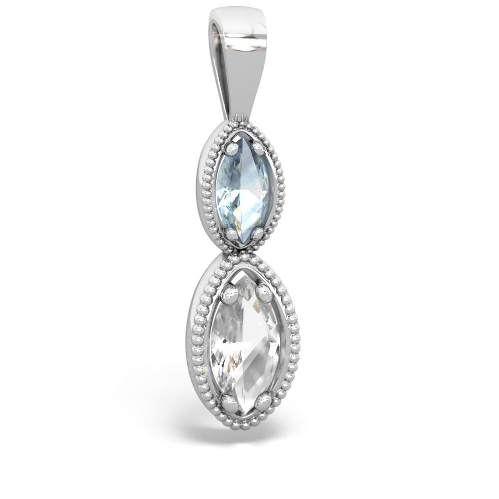 Aquamarine Antique-Style Halo 14K White Gold pendant P5700