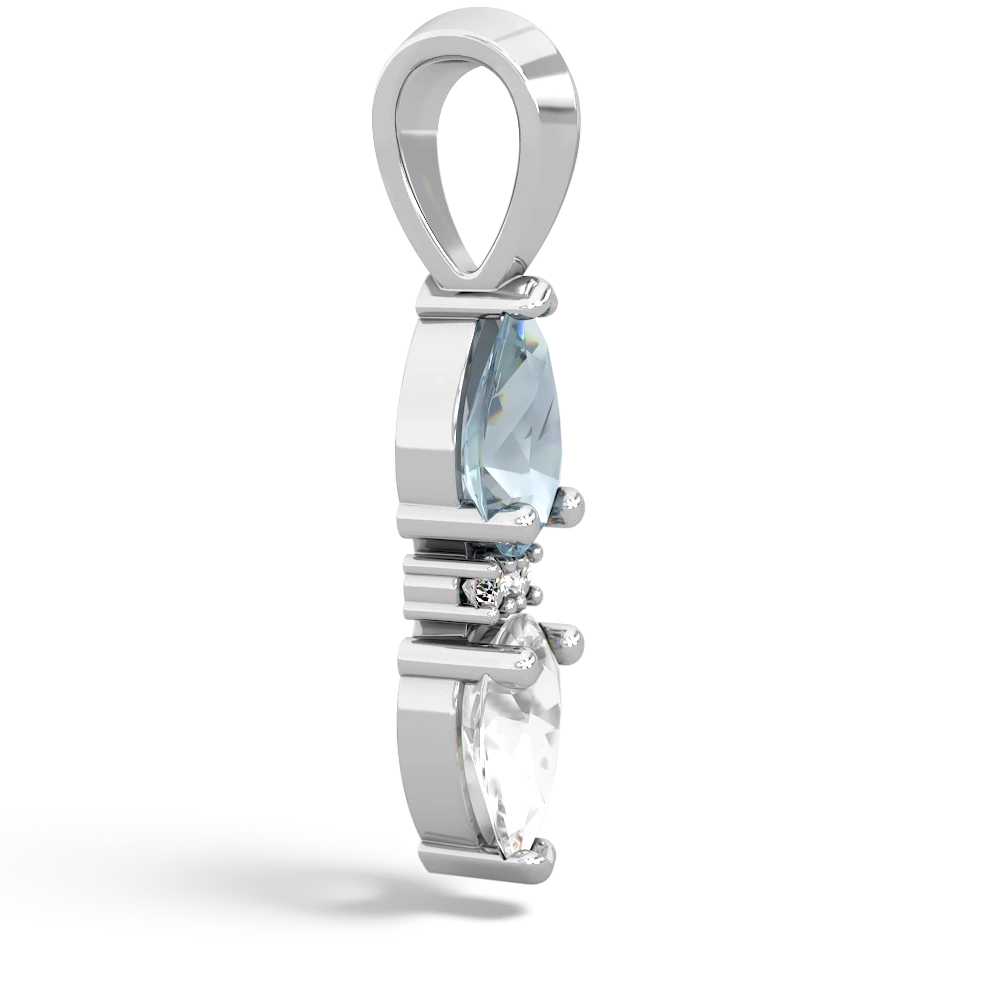 Aquamarine Bowtie Drop 14K White Gold pendant P0865