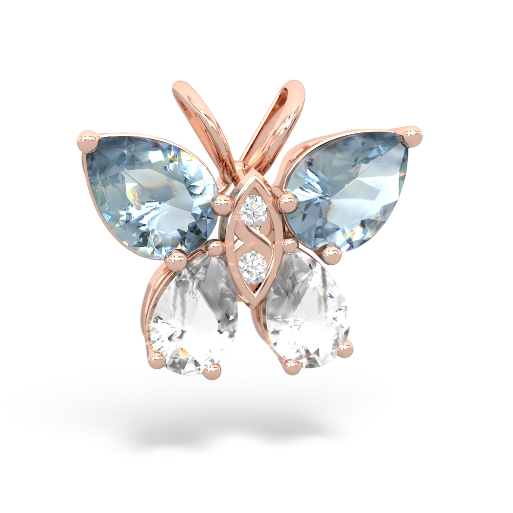 Aquamarine Butterfly 14K Rose Gold pendant P2215