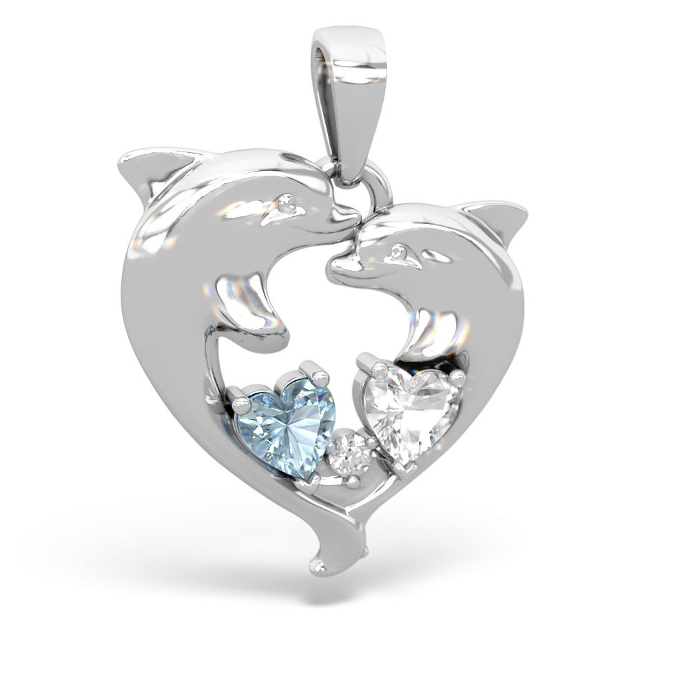 Aquamarine Dolphin Heart 14K White Gold pendant P5820