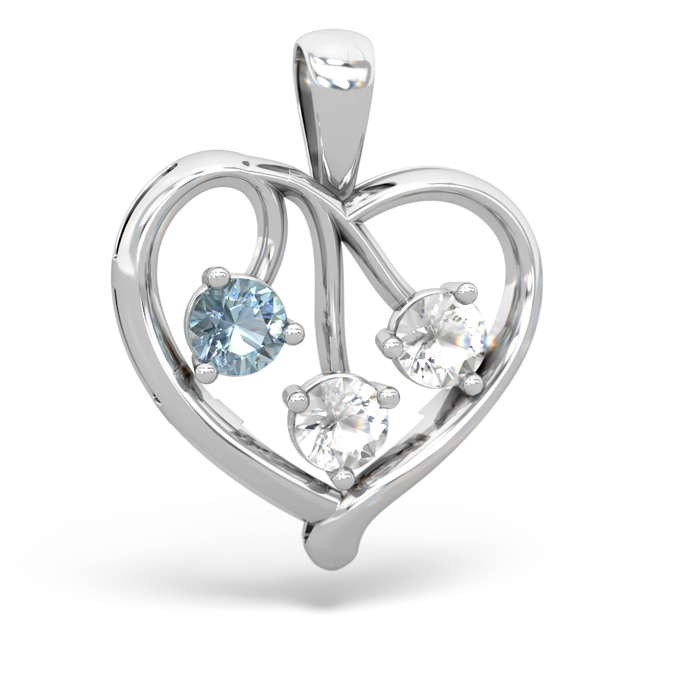 Aquamarine Glowing Heart 14K White Gold pendant P2233