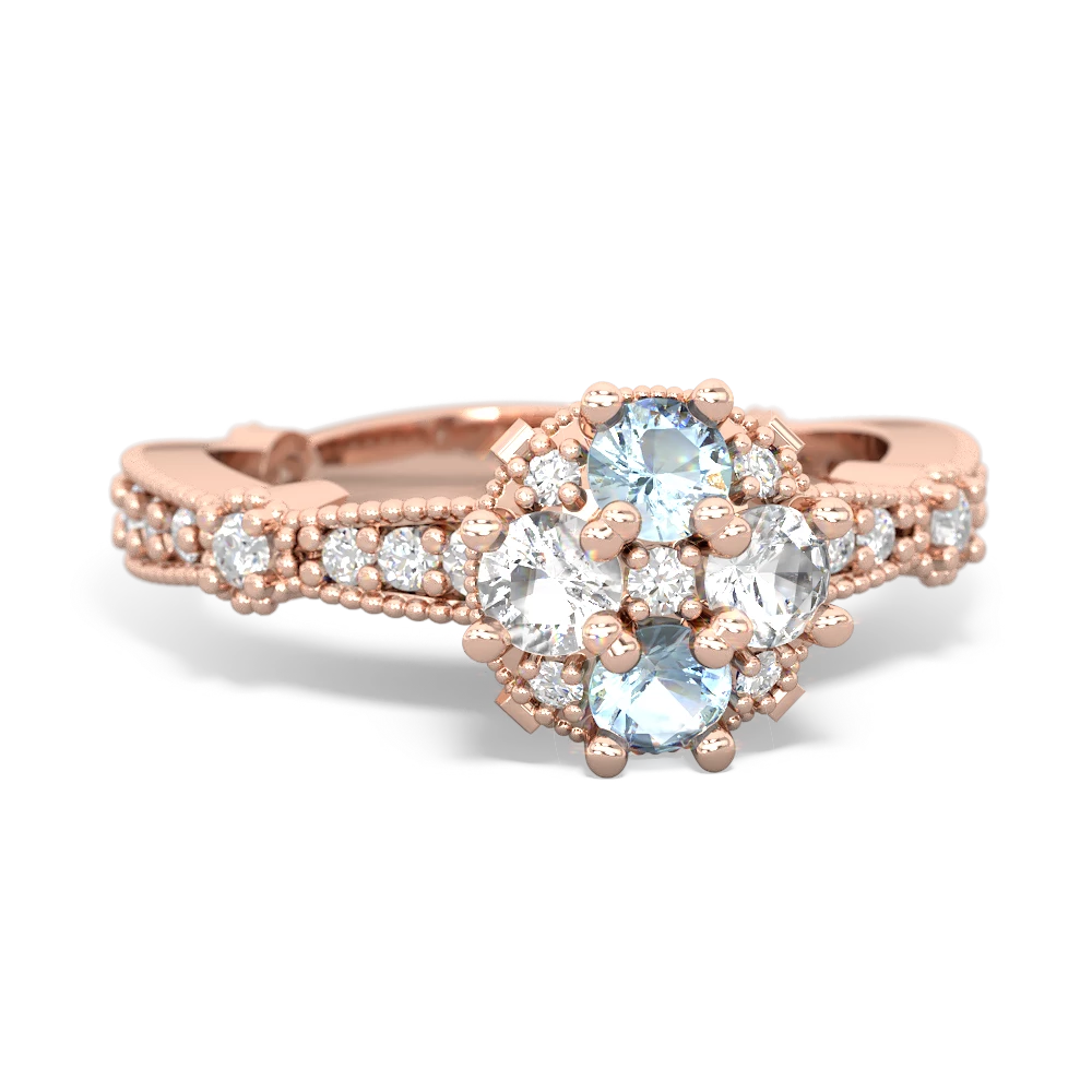 Aquamarine Sparkling Tiara Cluster 14K Rose Gold ring R26293RD