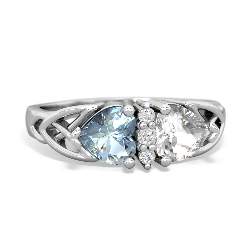 Aquamarine Celtic Knot Double Heart 14K White Gold ring R5040