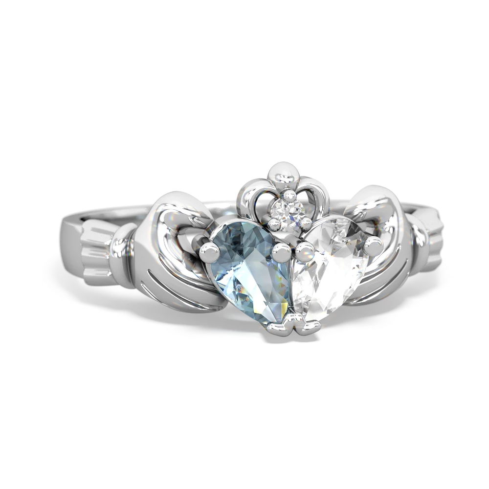 Aquamarine 'Our Heart' Claddagh 14K White Gold ring R2388