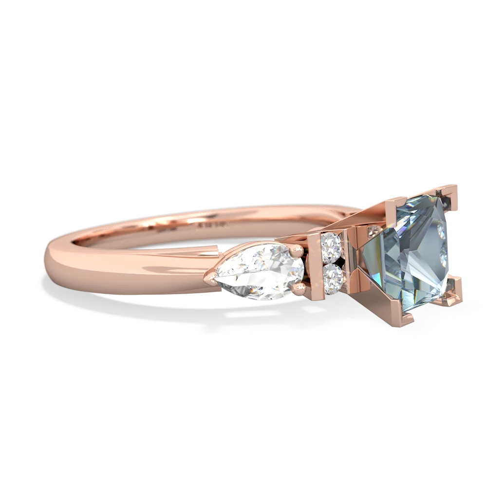 Aquamarine 6Mm Princess Eternal Embrace Engagement 14K Rose Gold ring C2002