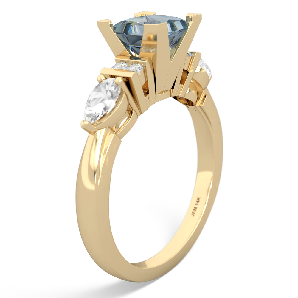 Aquamarine 6Mm Princess Eternal Embrace Engagement 14K Yellow Gold ring C2002