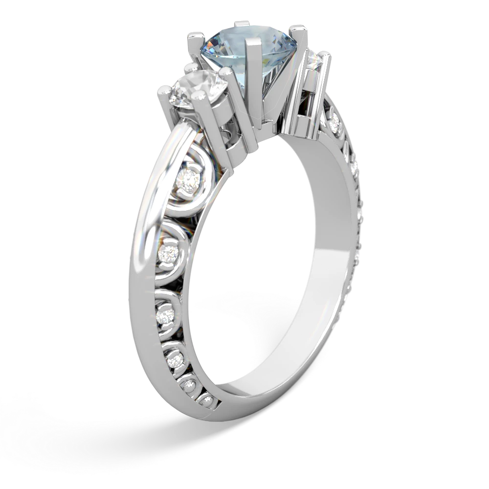 Aquamarine Art Deco Eternal Embrace Engagement 14K White Gold ring C2003