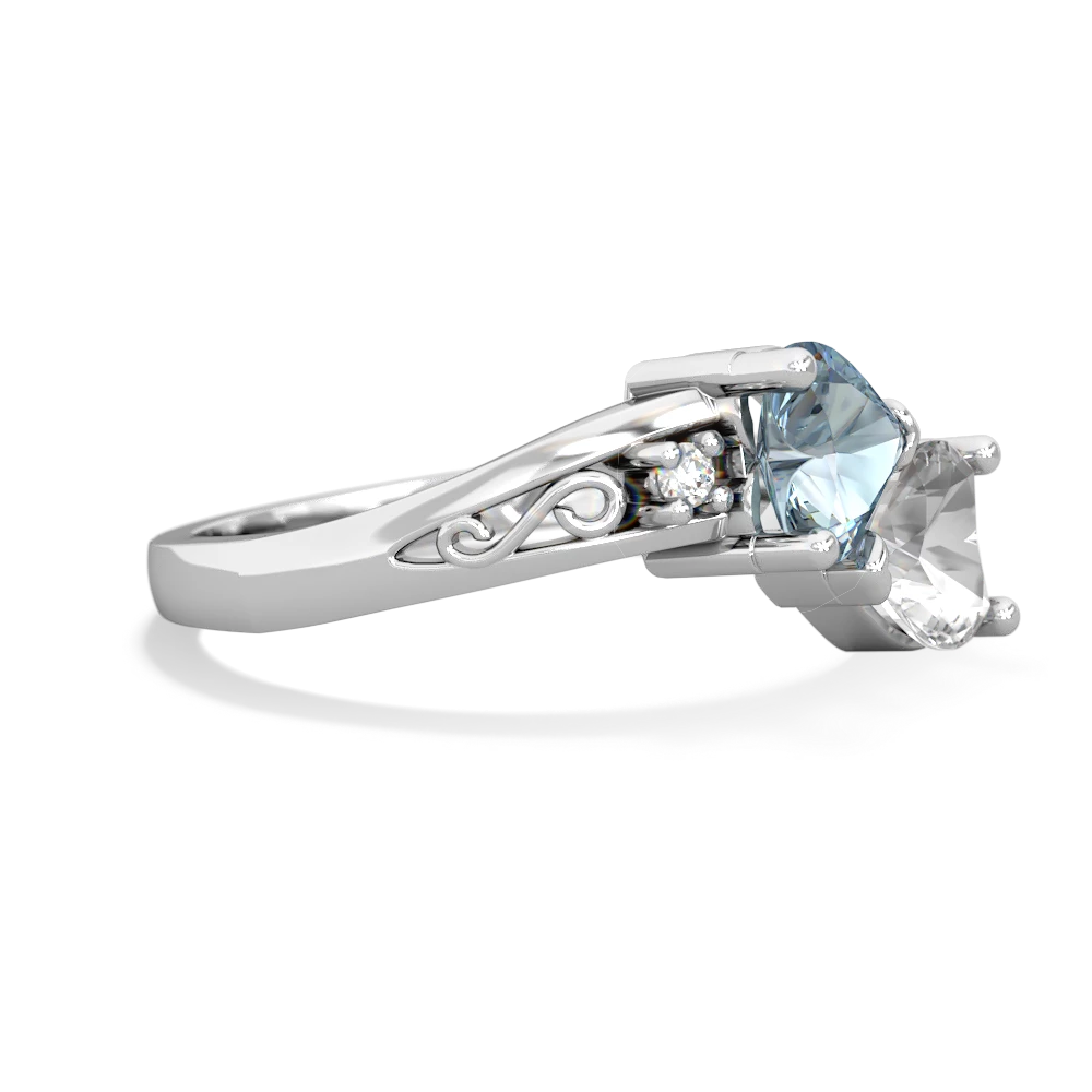 Aquamarine Snuggling Hearts 14K White Gold ring R2178