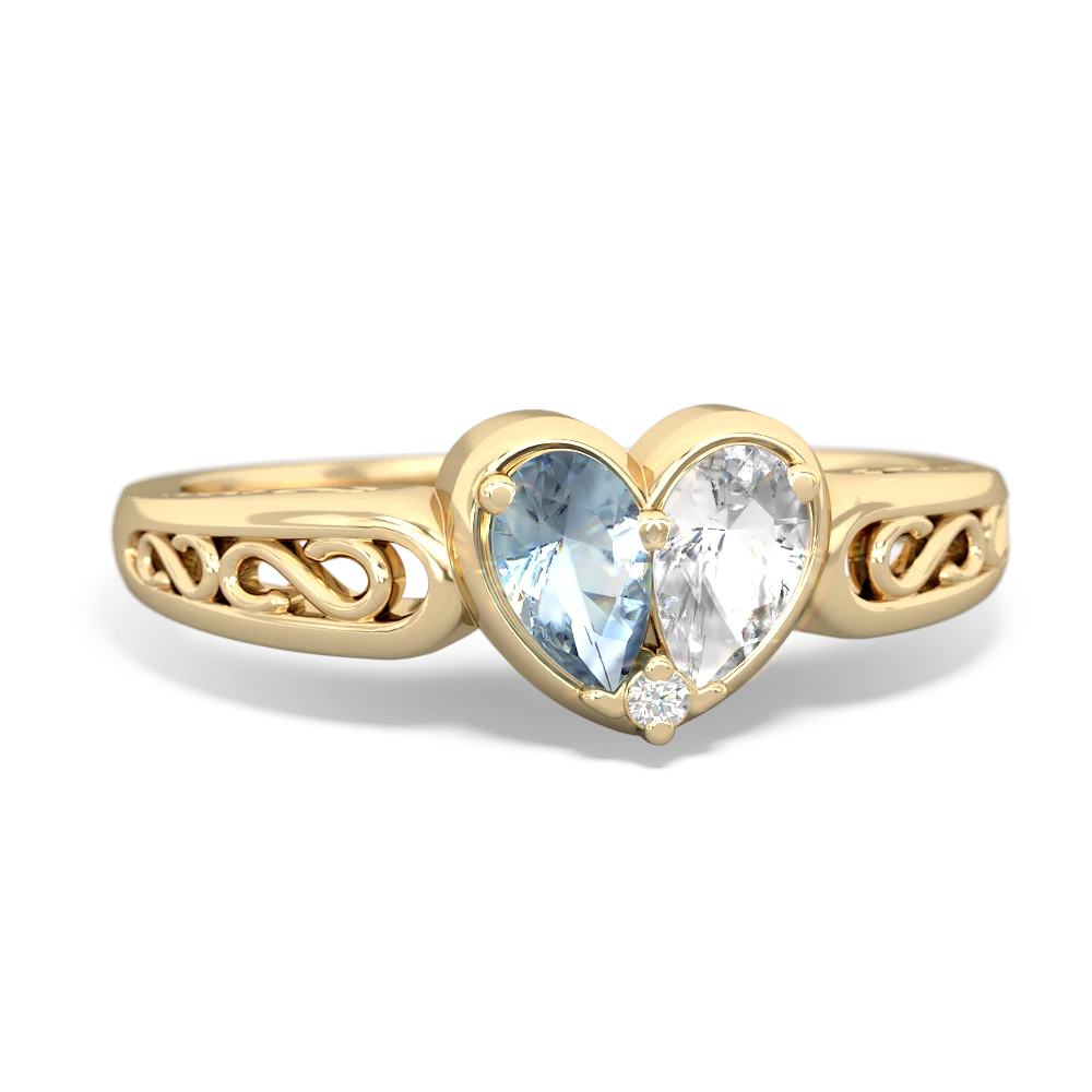 Aquamarine Filligree 'One Heart' 14K Yellow Gold ring R5070