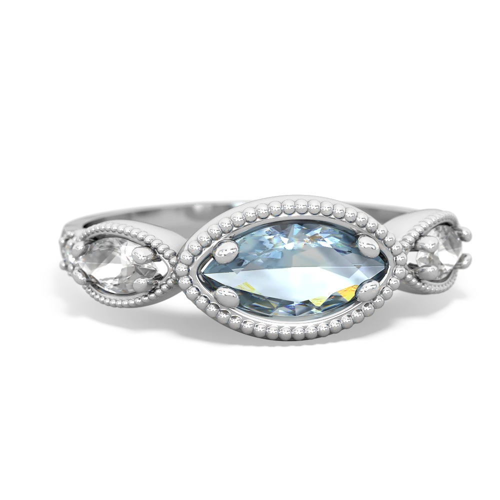 Aquamarine Milgrain Marquise 14K White Gold ring R5700