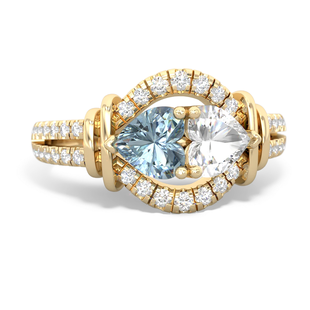 Aquamarine Art-Deco Keepsake 14K Yellow Gold ring R5630