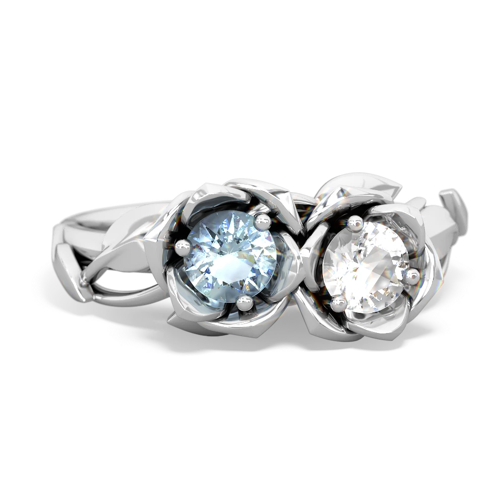 Aquamarine Rose Garden 14K White Gold ring R5510