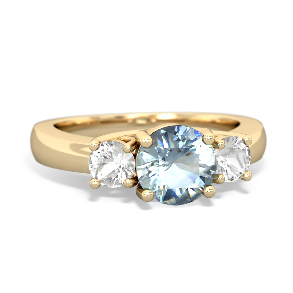 Aquamarine Three Stone Round Trellis 14K Yellow Gold ring R4018