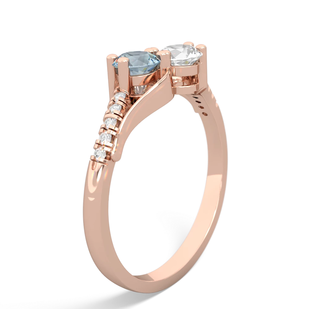 Aquamarine Infinity Pave Two Stone 14K Rose Gold ring R5285