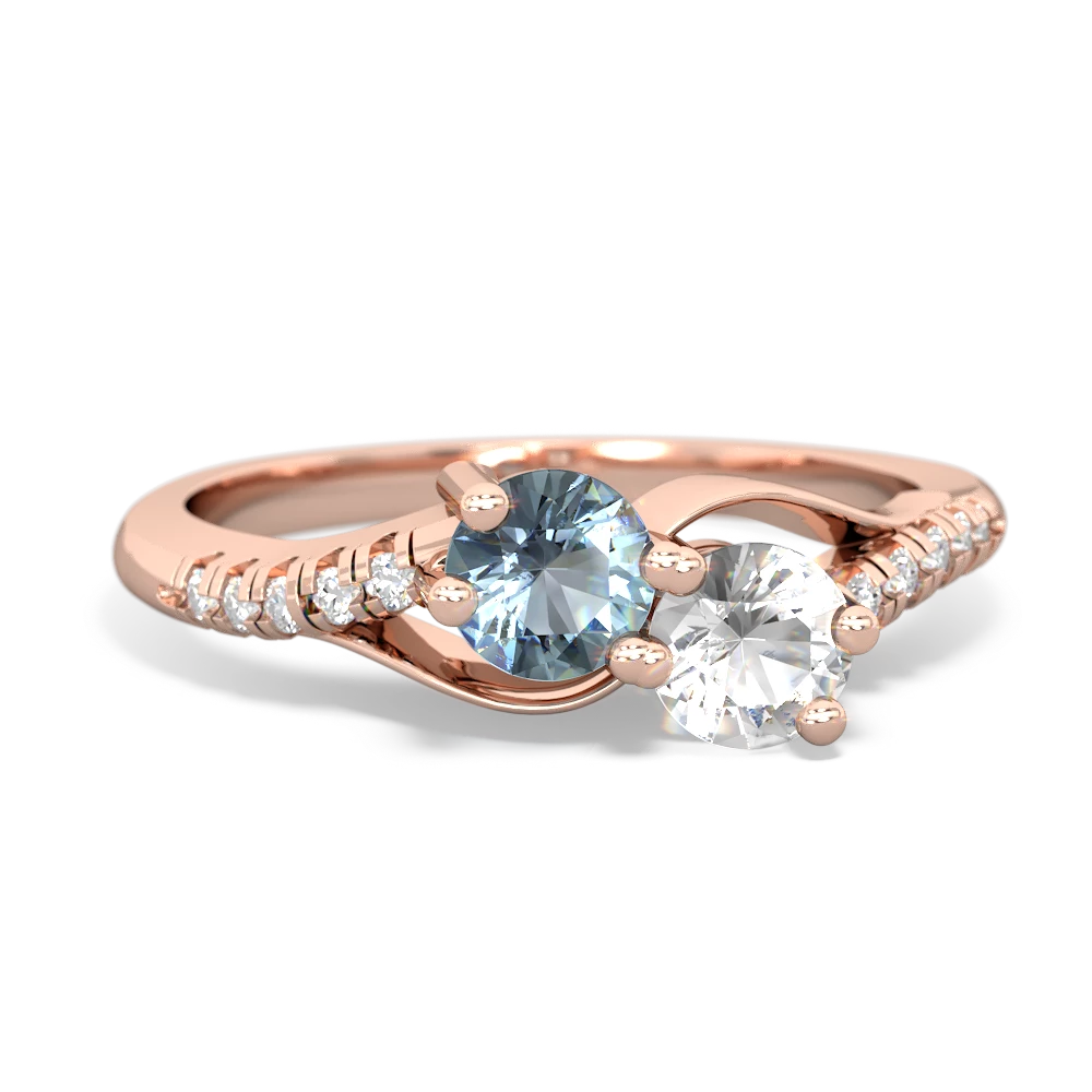 Aquamarine Infinity Pave Two Stone 14K Rose Gold ring R5285