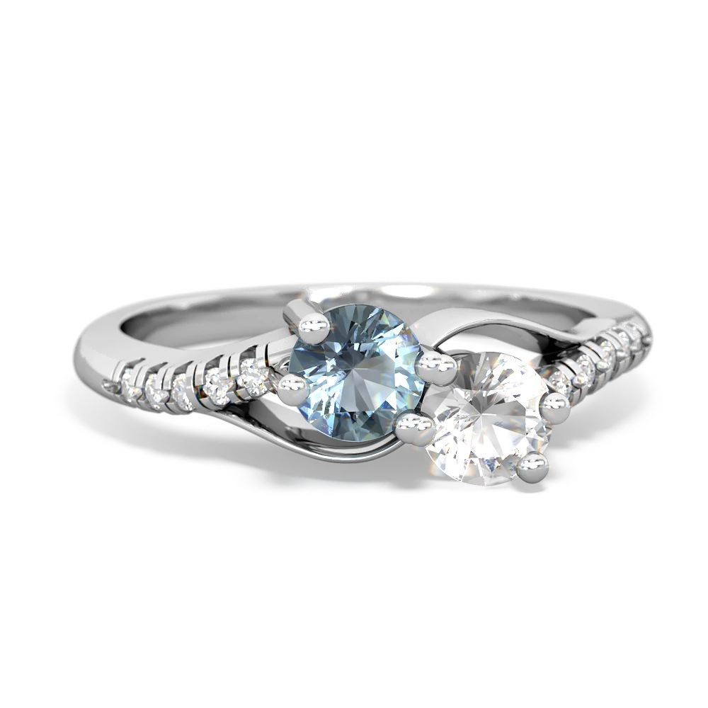 Aquamarine Infinity Pave Two Stone 14K White Gold ring R5285