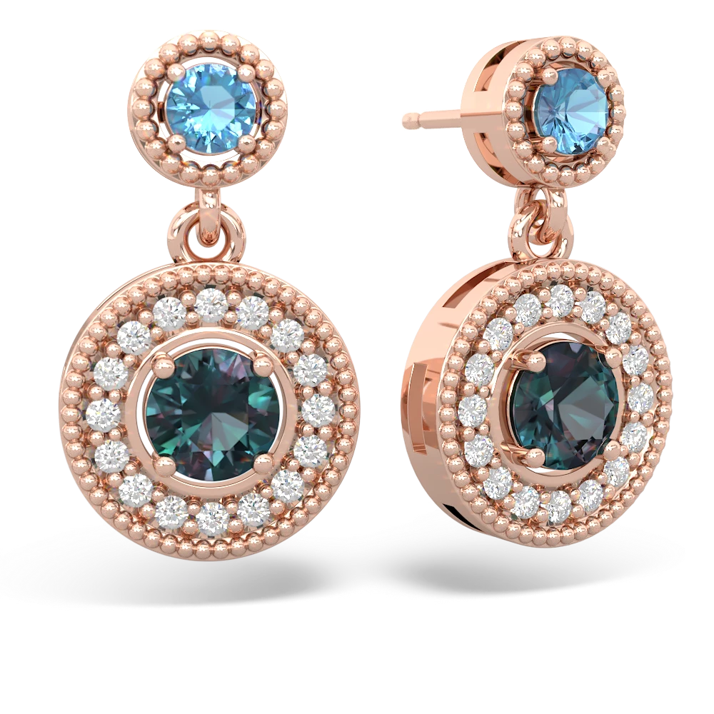 Blue Topaz Halo Dangle 14K Rose Gold earrings E5319