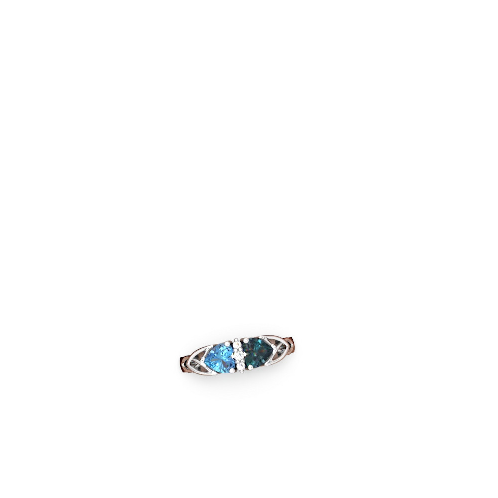 Blue Topaz Celtic Knot Double Heart 14K White Gold ring R5040