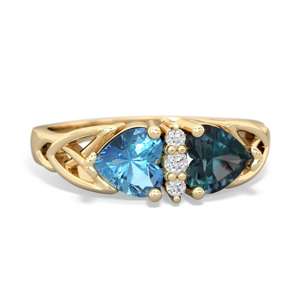 Blue Topaz Celtic Knot Double Heart 14K Yellow Gold ring R5040