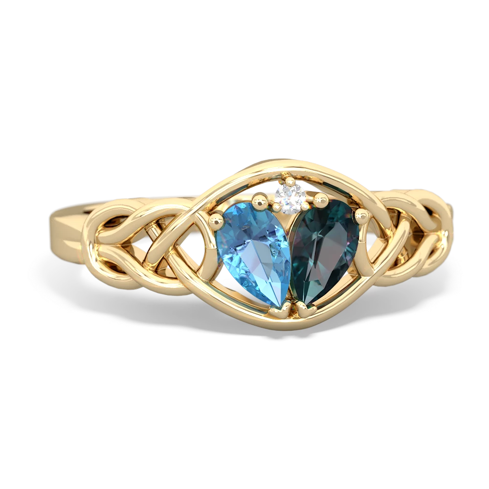 Blue Topaz Celtic Love Knot 14K Yellow Gold ring R5420