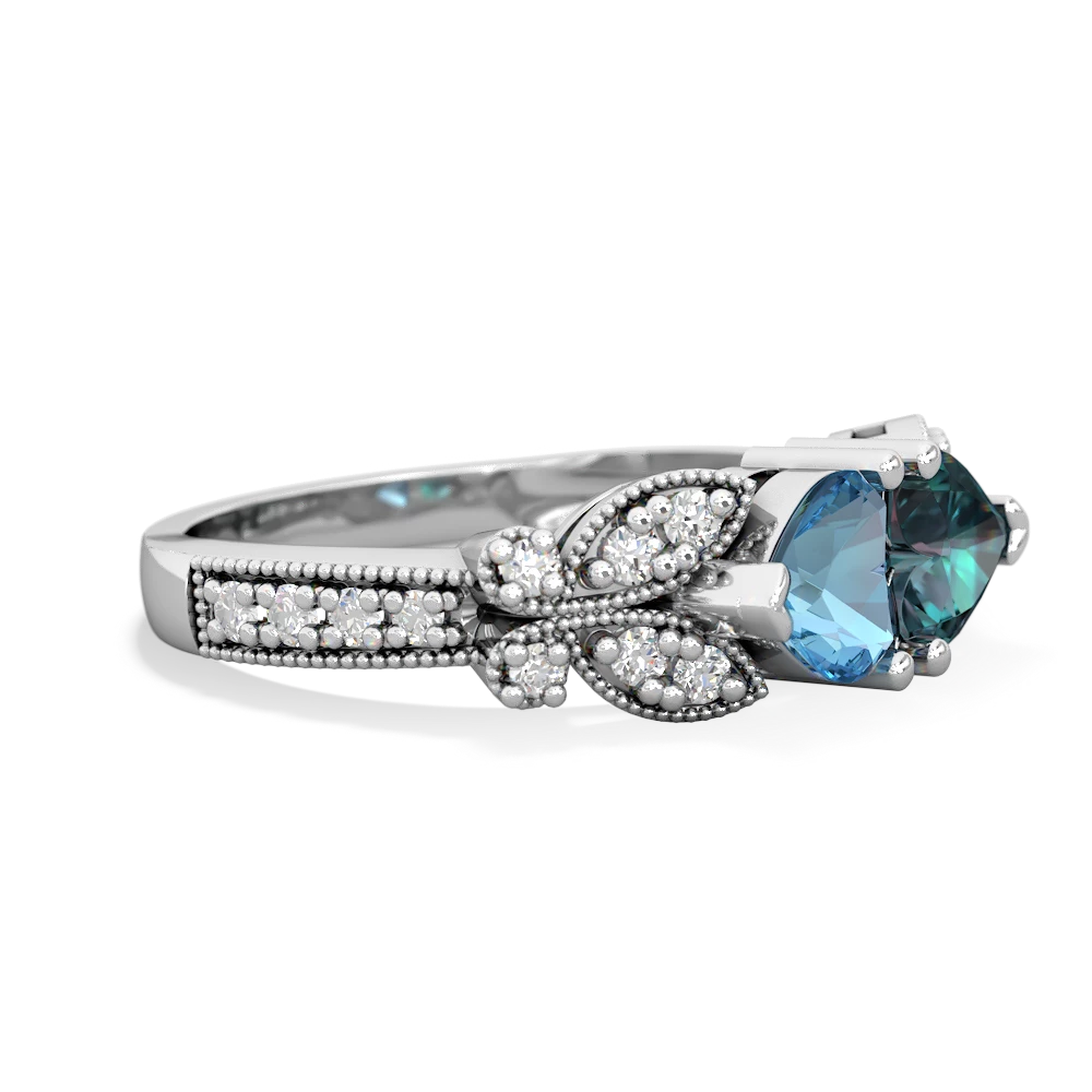 Blue Topaz Diamond Butterflies 14K White Gold ring R5601