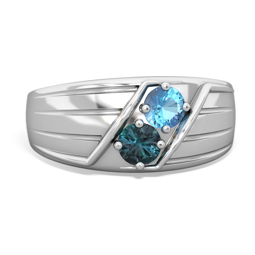 Blue Topaz Men's Streamline 14K White Gold ring R0460