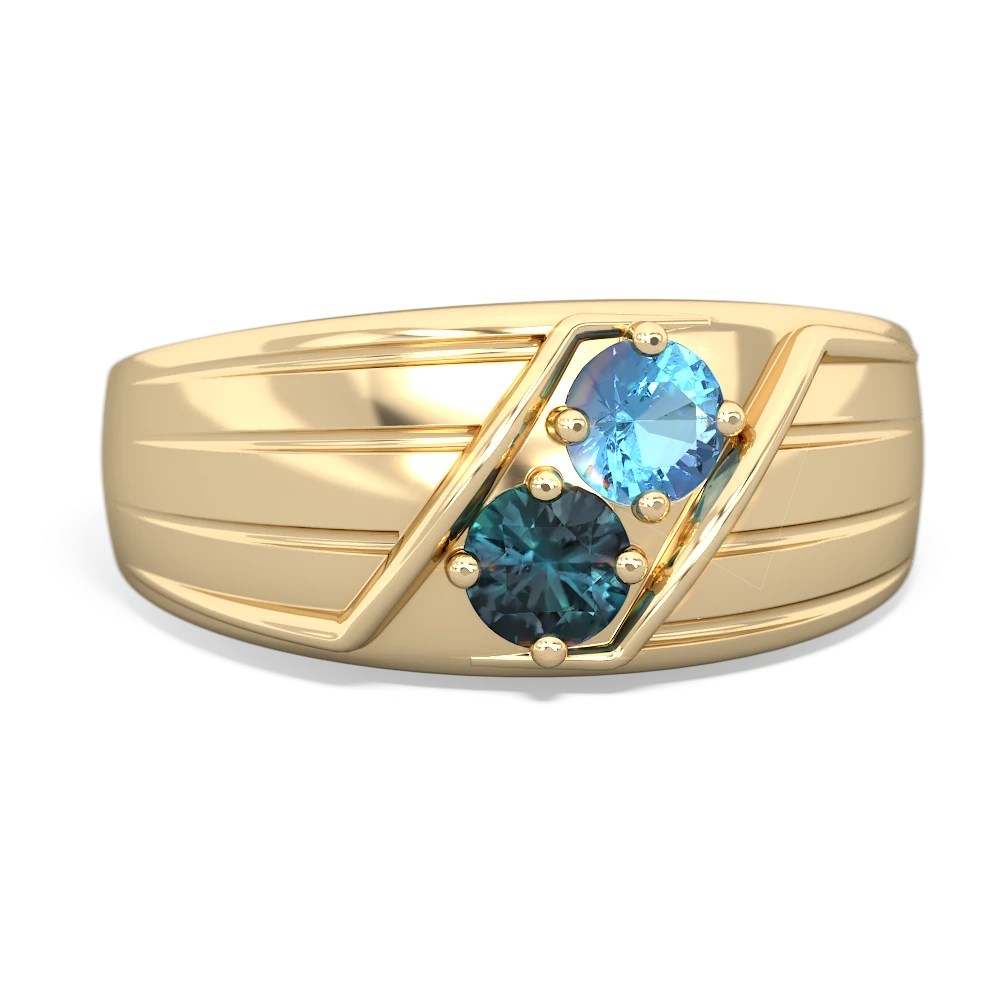 Blue Topaz Men's Streamline 14K Yellow Gold ring R0460