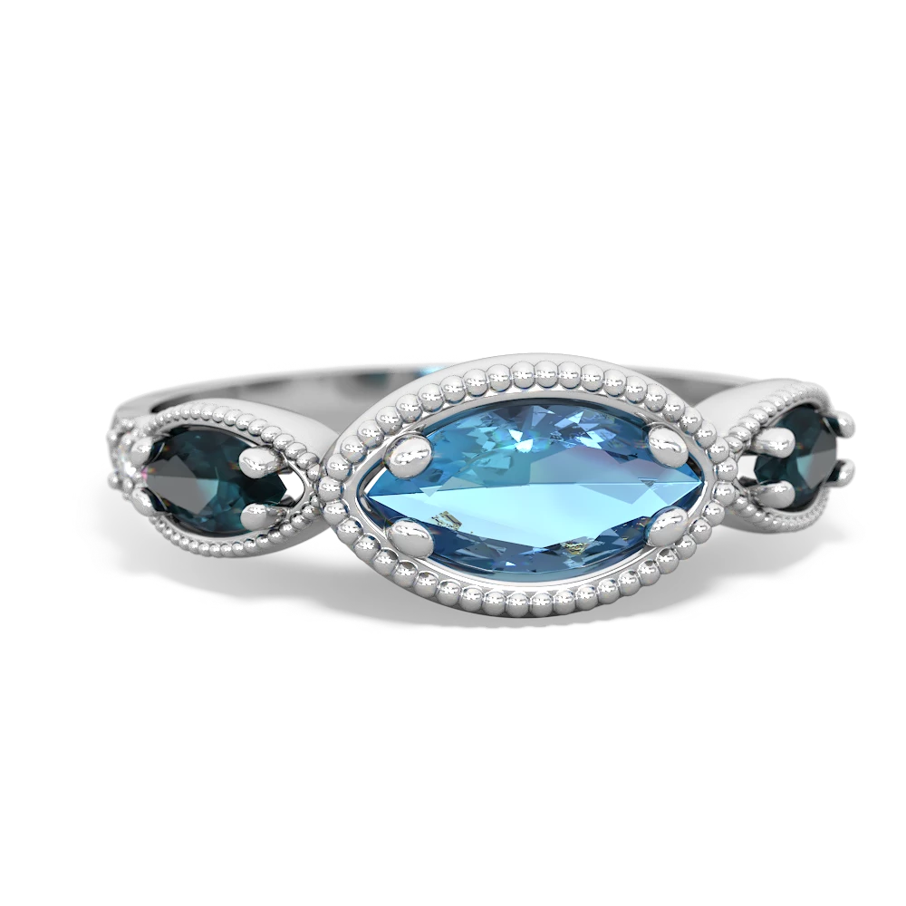 Blue Topaz Milgrain Marquise 14K White Gold ring R5700