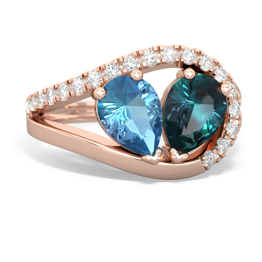 Blue Topaz Nestled Heart Keepsake 14K Rose Gold ring R5650