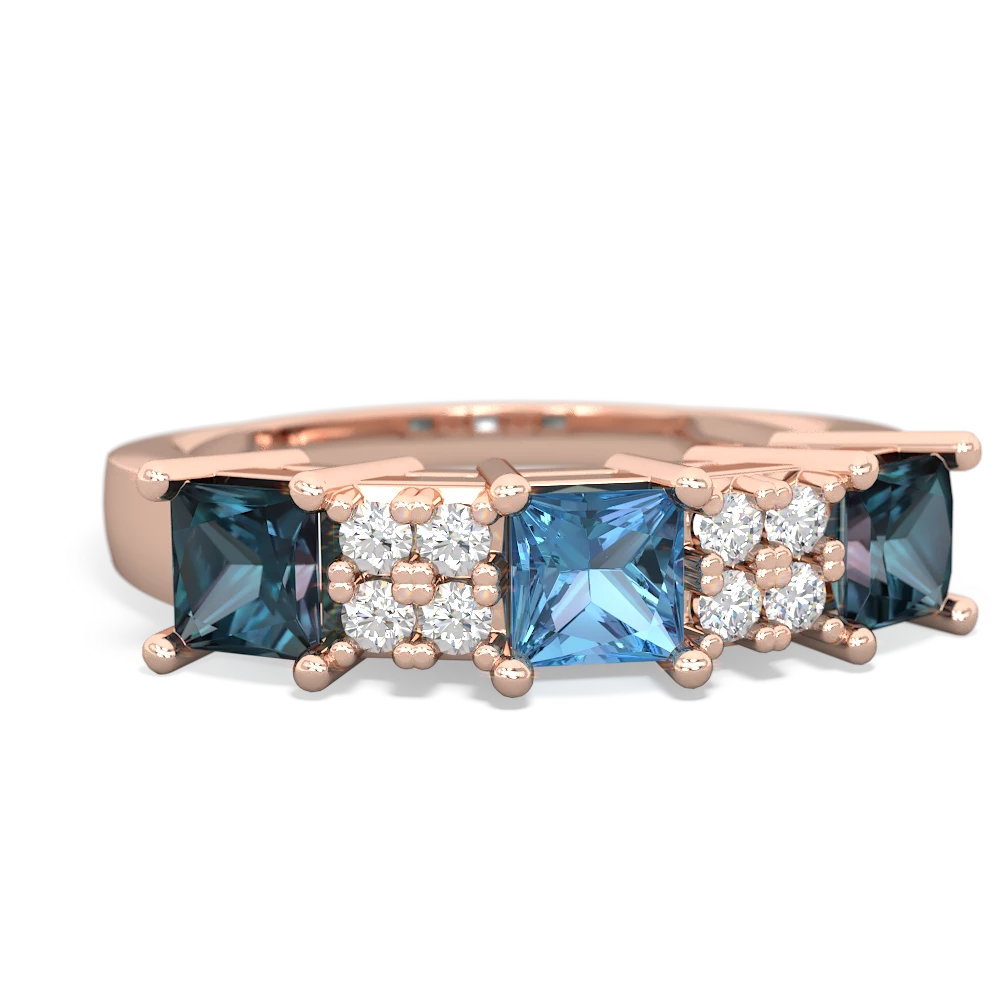 Blue Topaz Three Stone Diamond Cluster 14K Rose Gold ring R2592