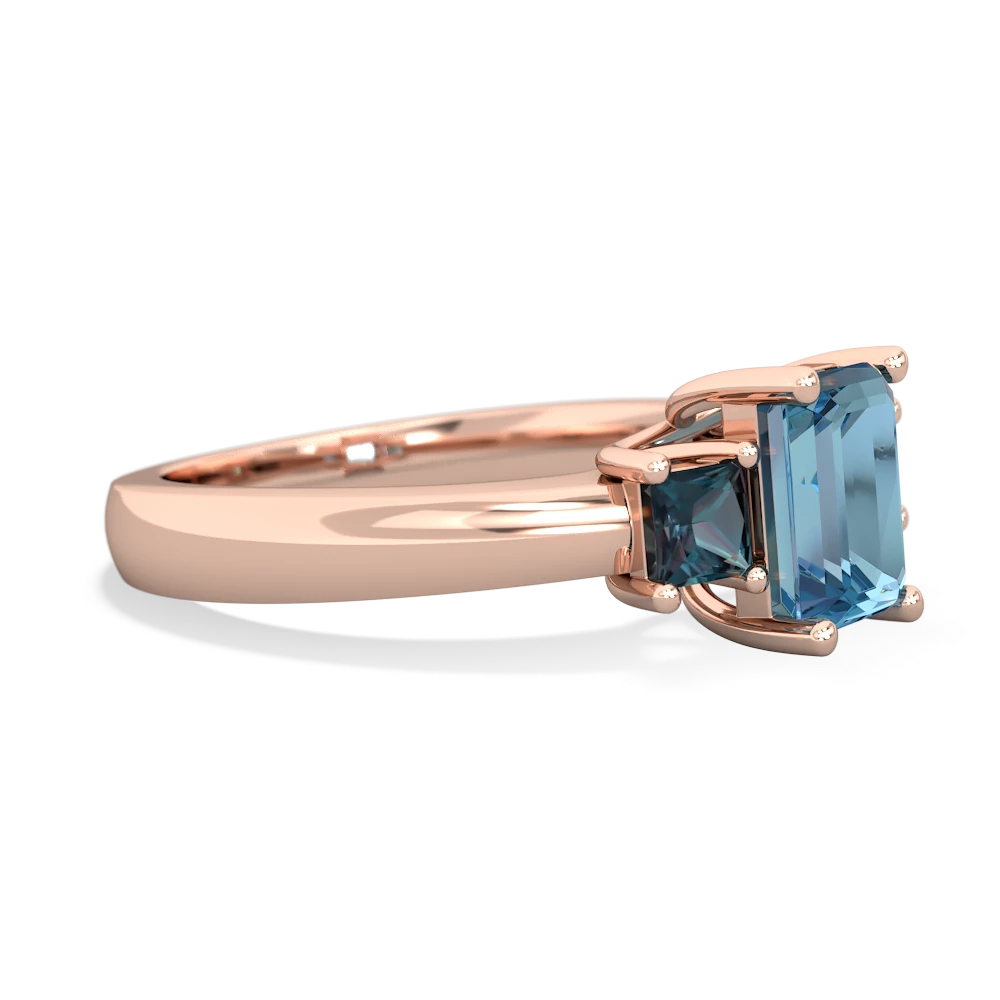 Blue Topaz Three Stone Emerald-Cut Trellis 14K Rose Gold ring R4021