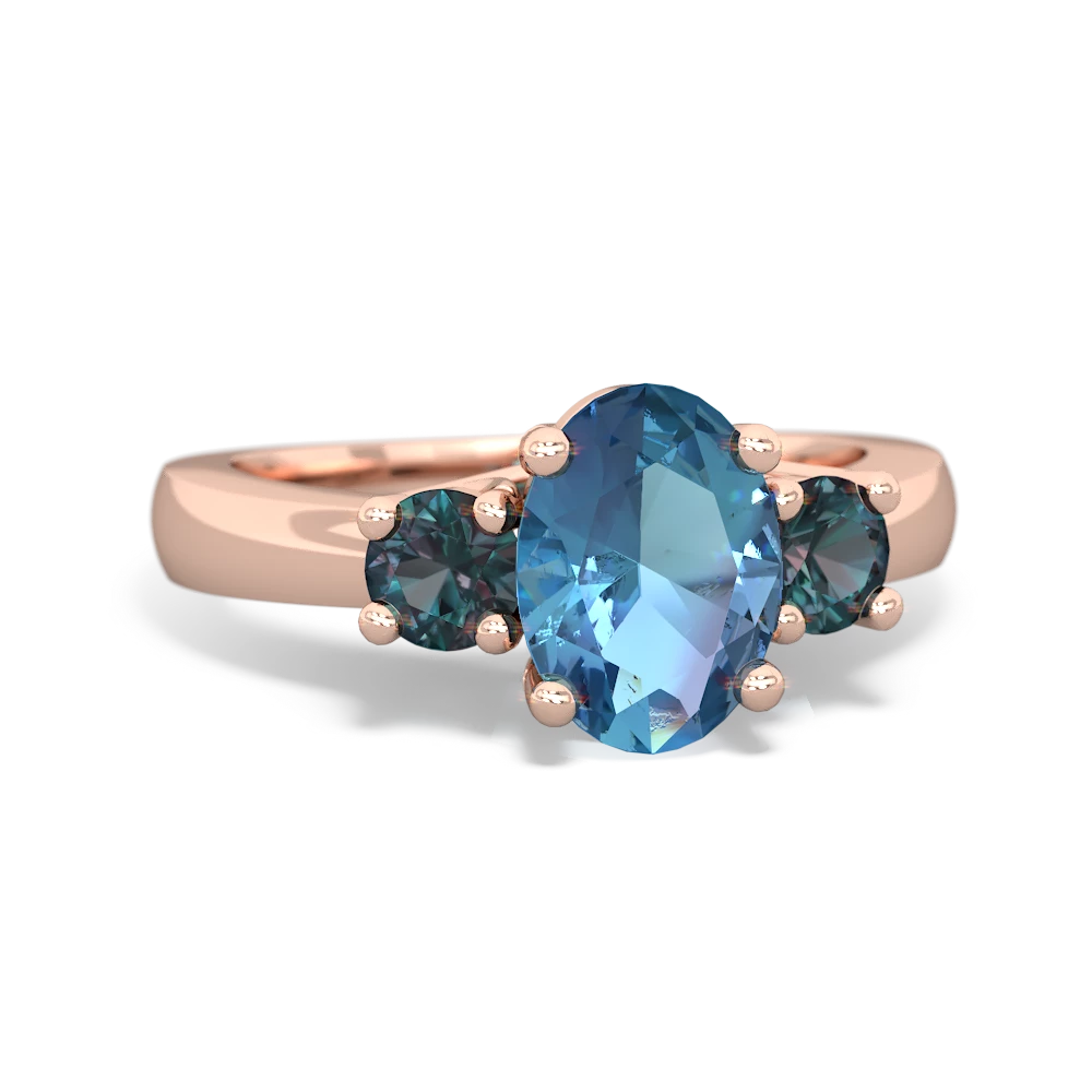 Blue Topaz Three Stone Oval Trellis 14K Rose Gold ring R4024