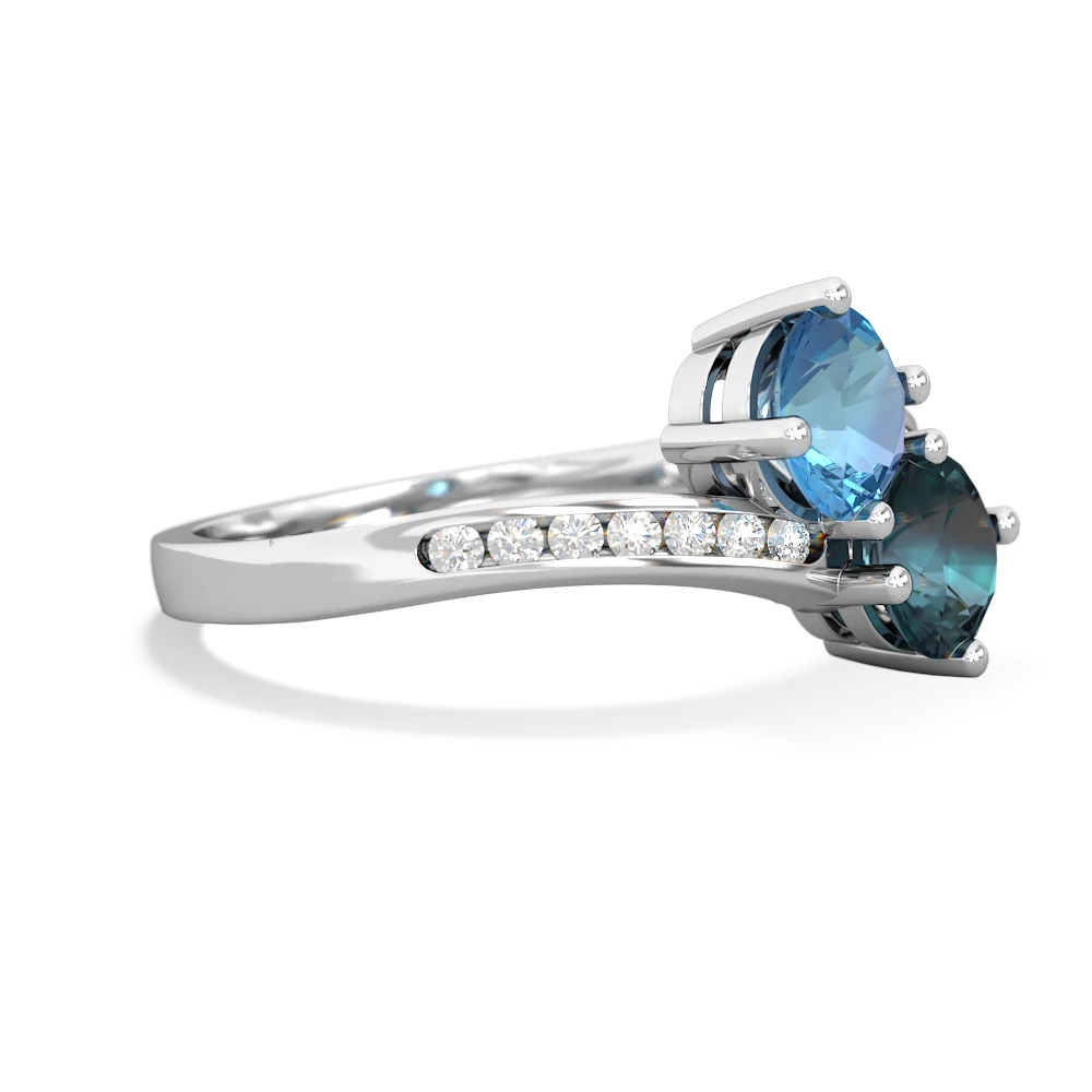 Blue Topaz Channel Set Two Stone 14K White Gold ring R5303