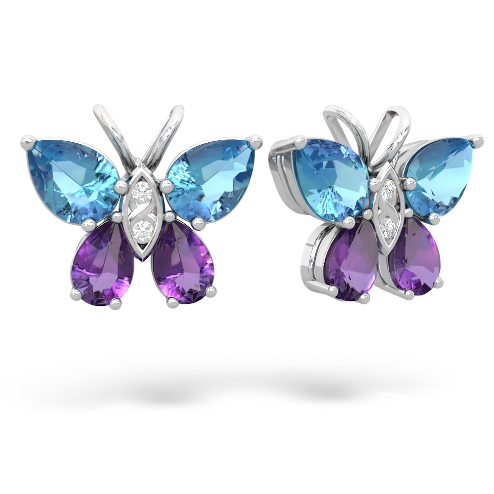 Blue Topaz Butterfly 14K White Gold earrings E2215