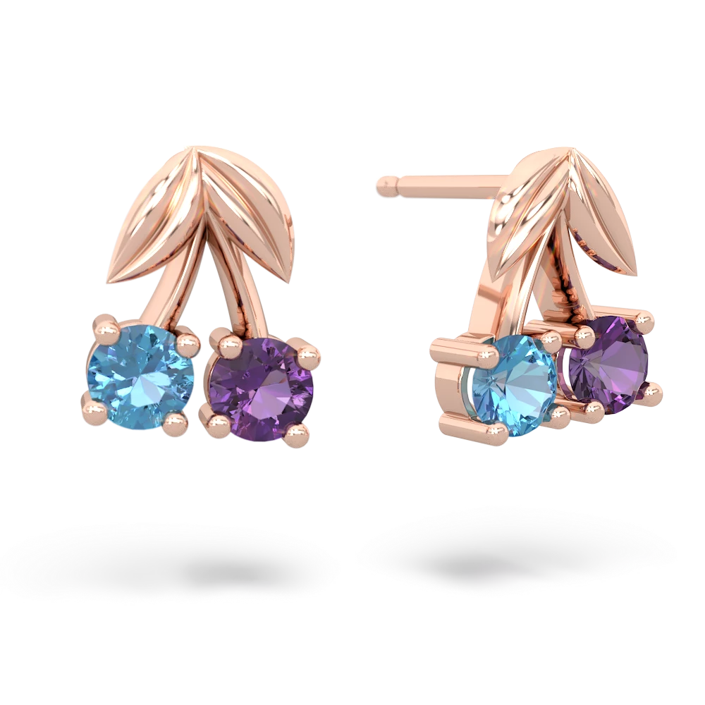 Blue Topaz Sweet Cherries 14K Rose Gold earrings E7001