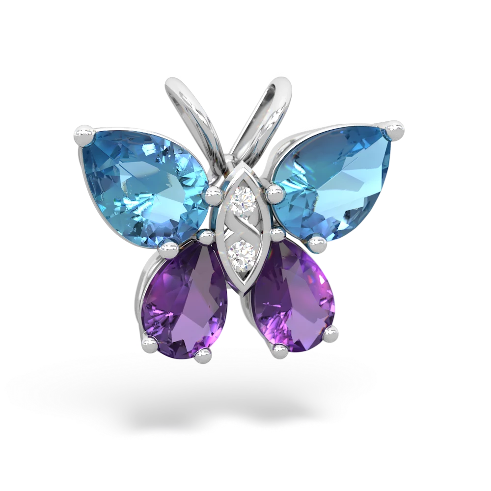 Blue Topaz Butterfly 14K White Gold pendant P2215