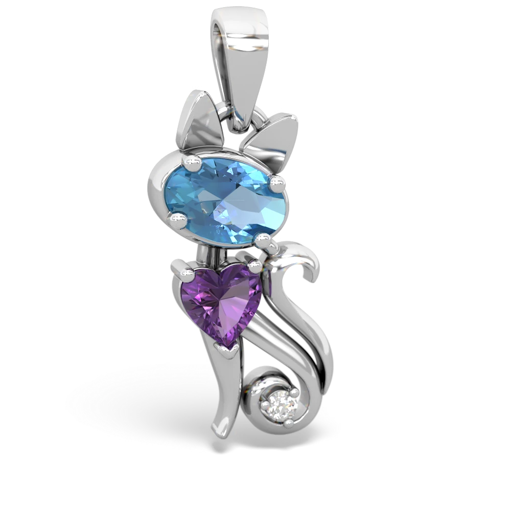 Blue Topaz Kitten 14K White Gold pendant P5780